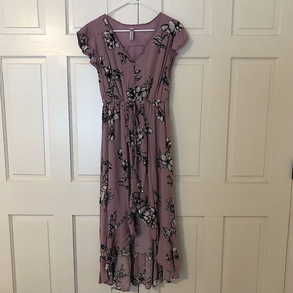 Purple Floral A Line Dress